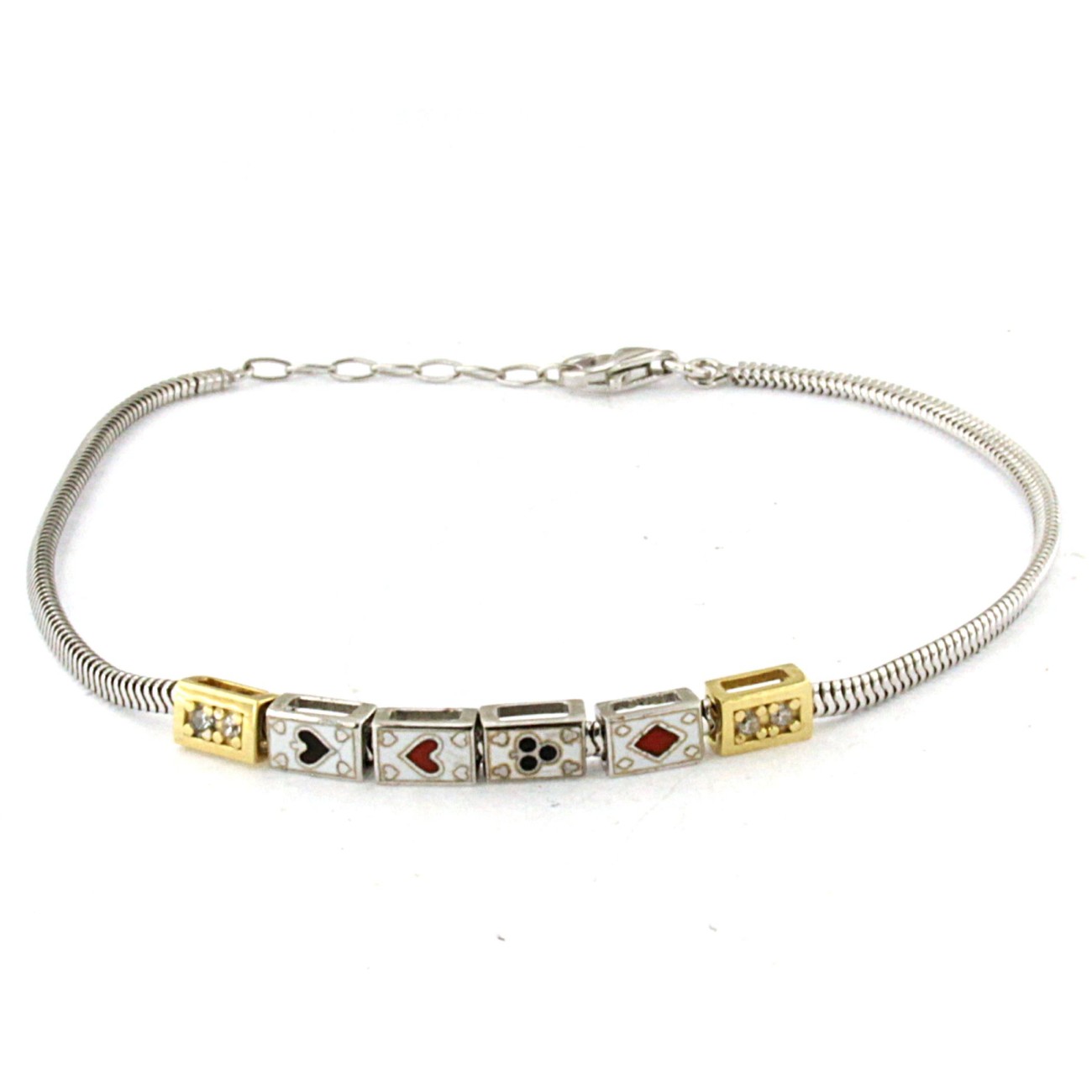 bracciale in argento con catena bianca e carte da gioco