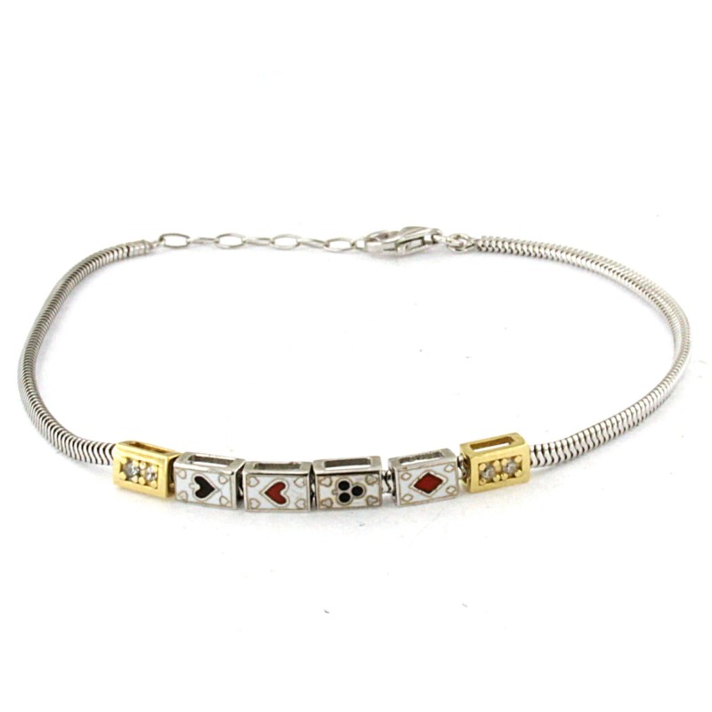 bracciale in argento con catena bianca e carte da gioco