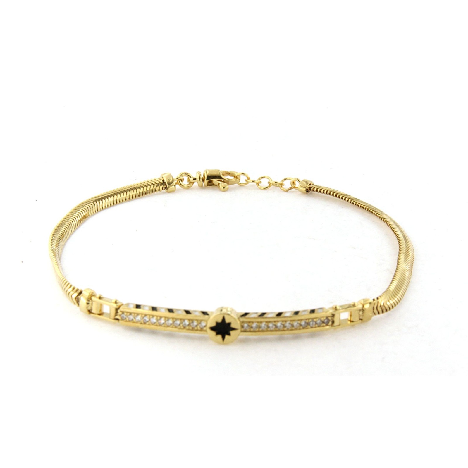 bracciale in argento giallo con pietre e smalto nero e bianco