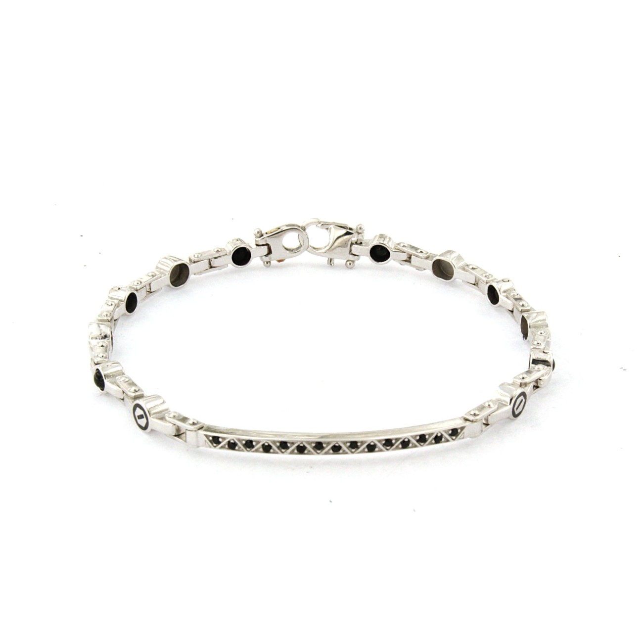 Bracciale in argento con pietre e palline nere