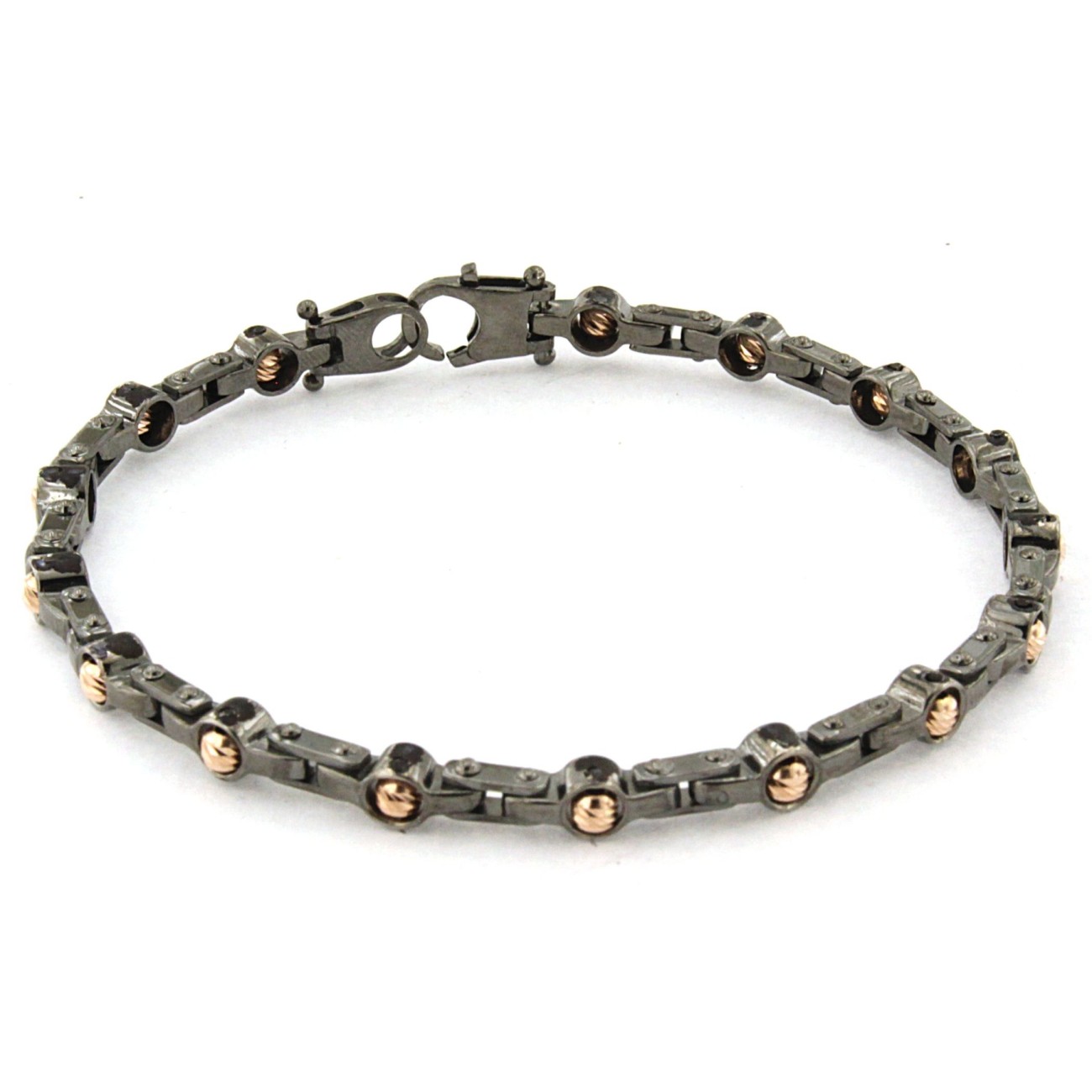 Bracciale in Argento nero con palline in argento rosa diamantate
