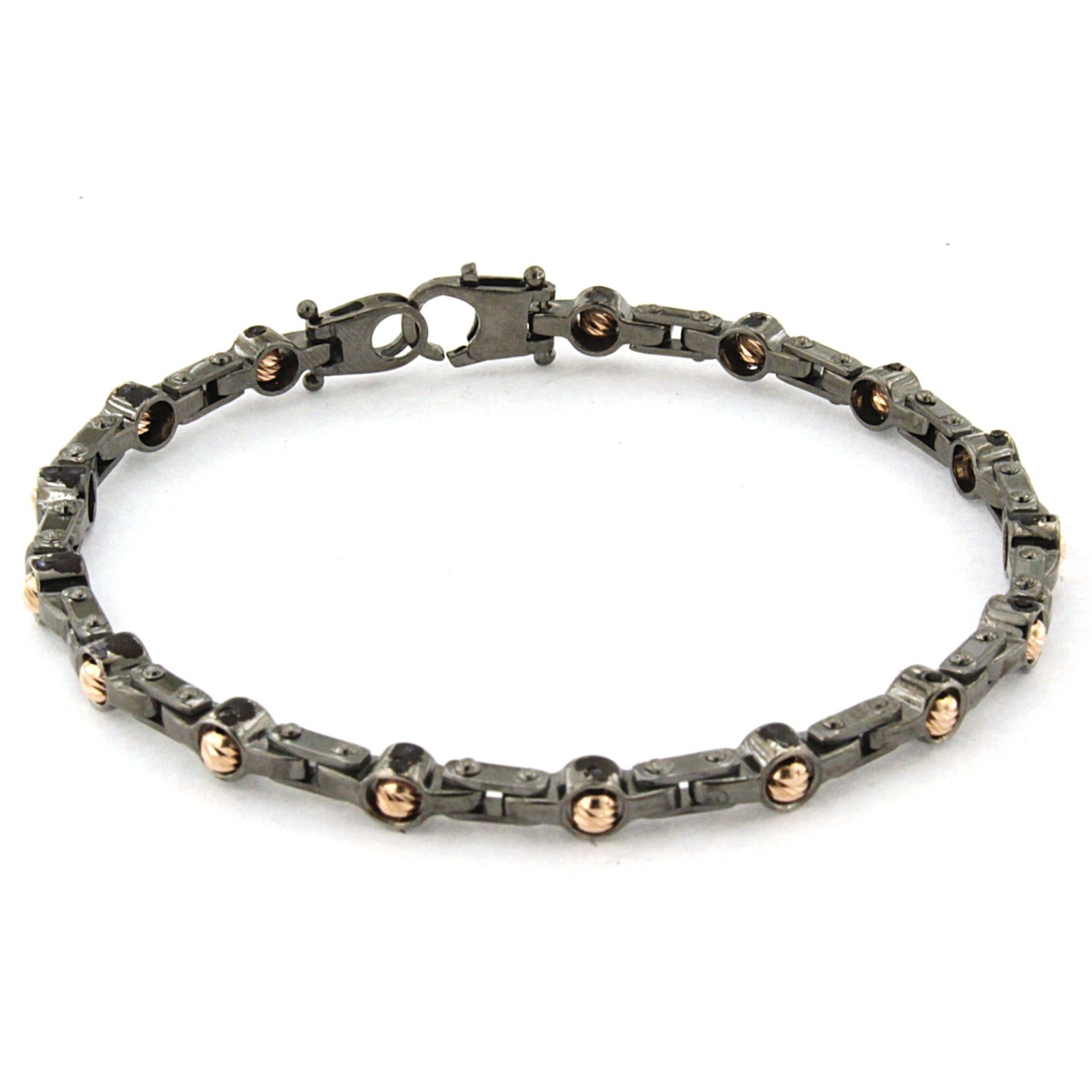 Bracciale in Argento nero con palline in argento rosa diamantate