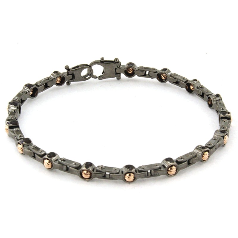Bracciale in Argento nero con palline in argento rosa diamantate