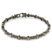 Bracciale in Argento nero con palline in argento rosa diamantate