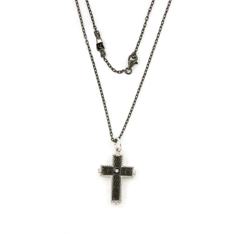 Collana in Argento nero con Croce Vintage
