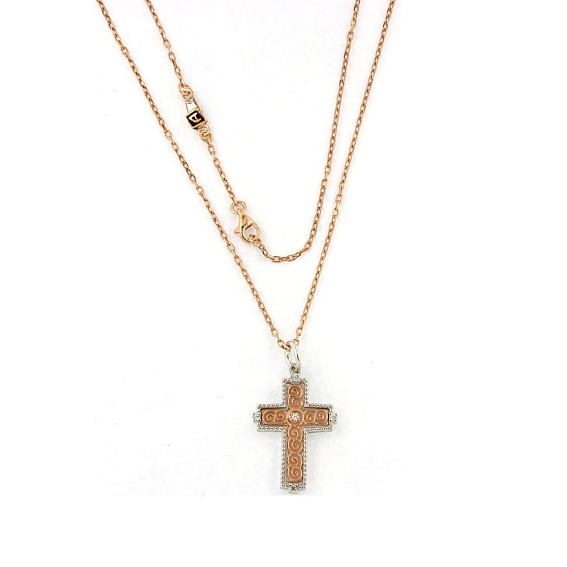 Collana in argento rosa con Croce Vintage