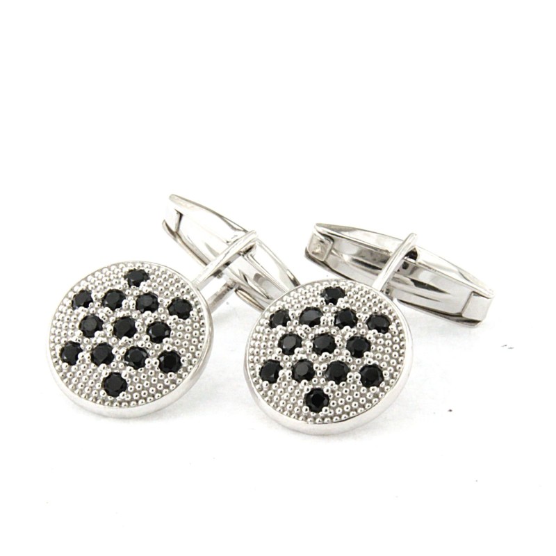 gemelli in argento bianco con pietre nere