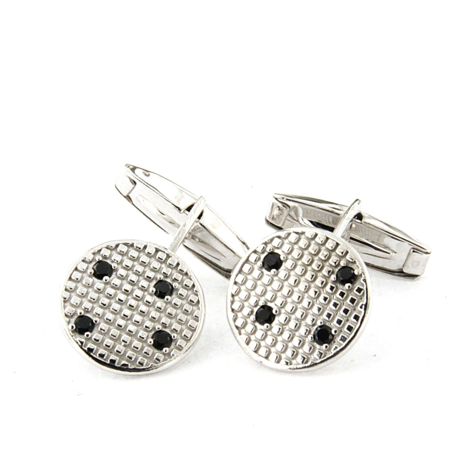 gemelli in argento bianco con pietre nere