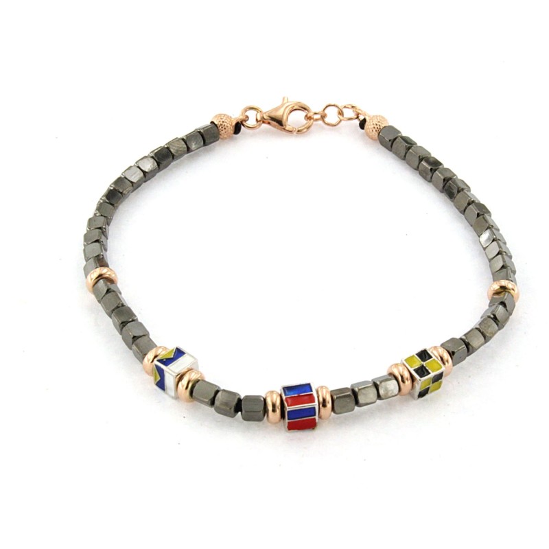 Bracciale in Argento con Cubi bicolore