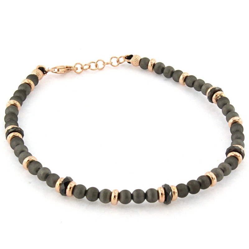 Bracciale in Argento con Sfere opache nere e dettagli argento rosè