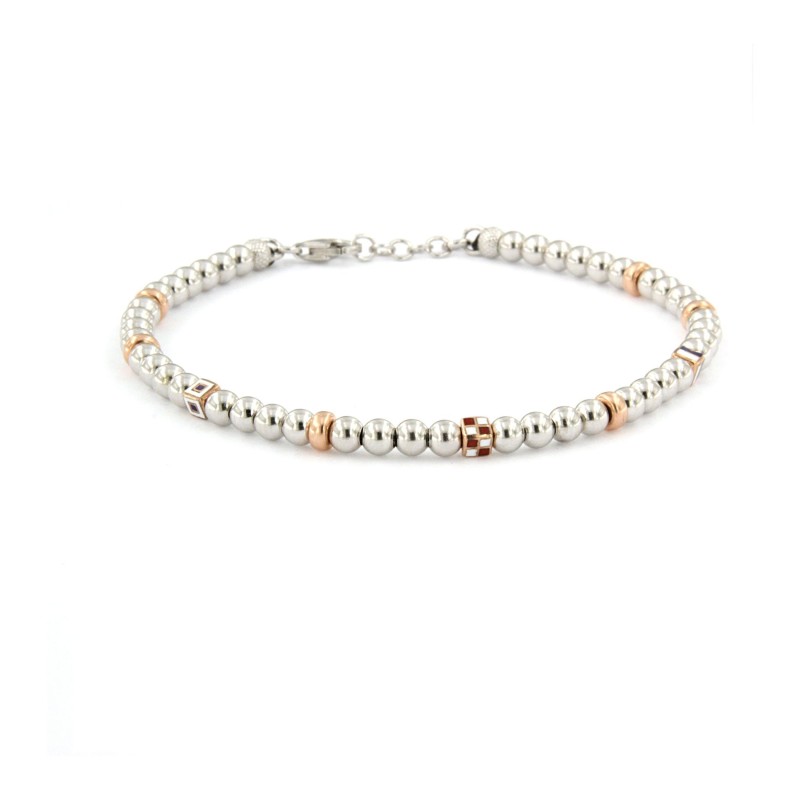 bracciale in argento con sfere bianche e cubetti rosè
