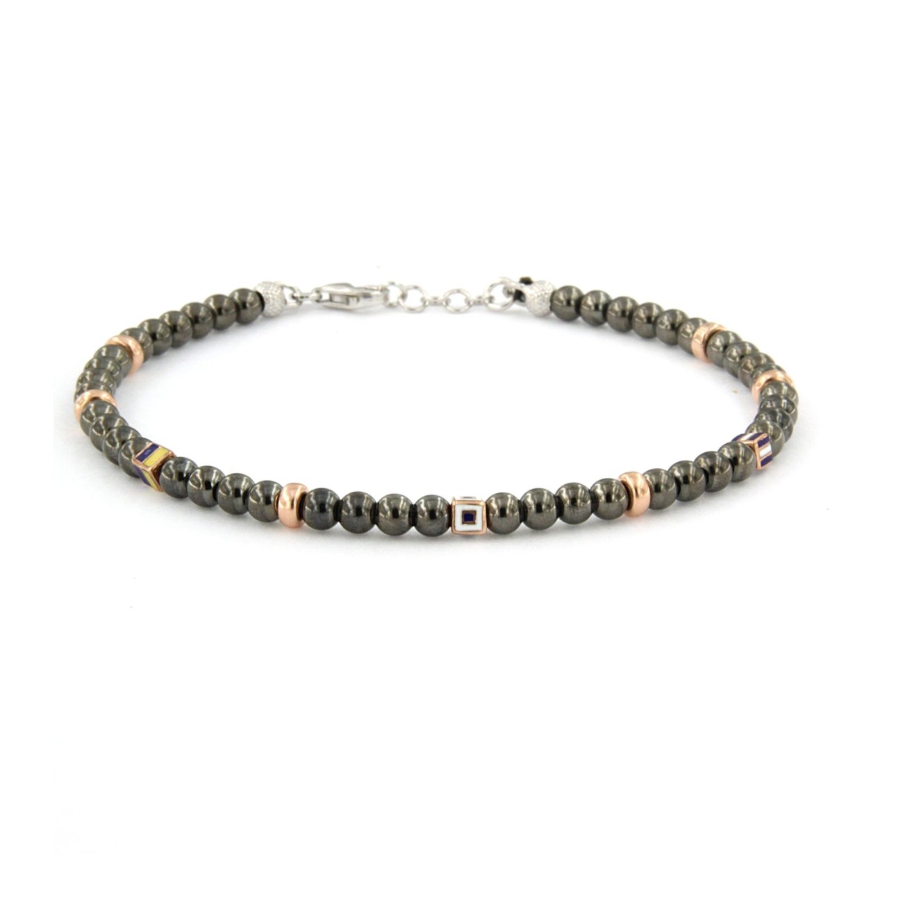 bracciale in argento nero con palline e elementi rosè