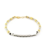 bracciale in argento con sfere bianche dettagli in argento giallo e pietre