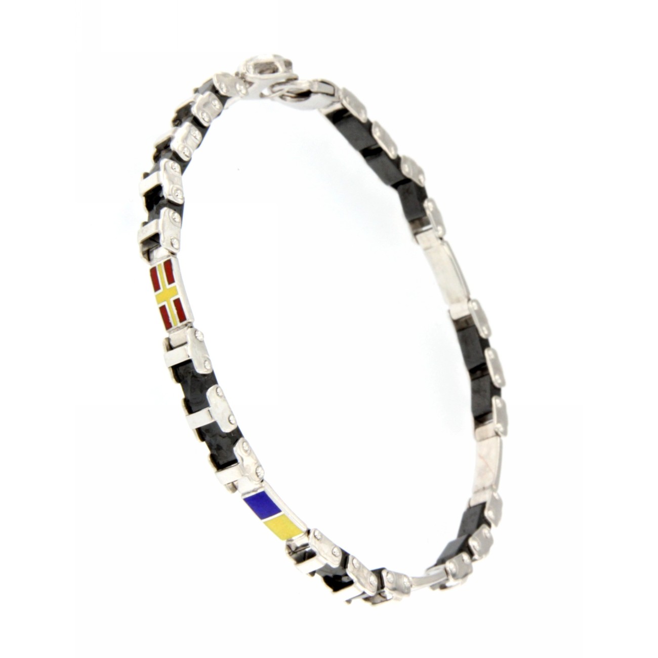 Bracciale Uomo in Argento con Ceramica e Bandiere Nautiche