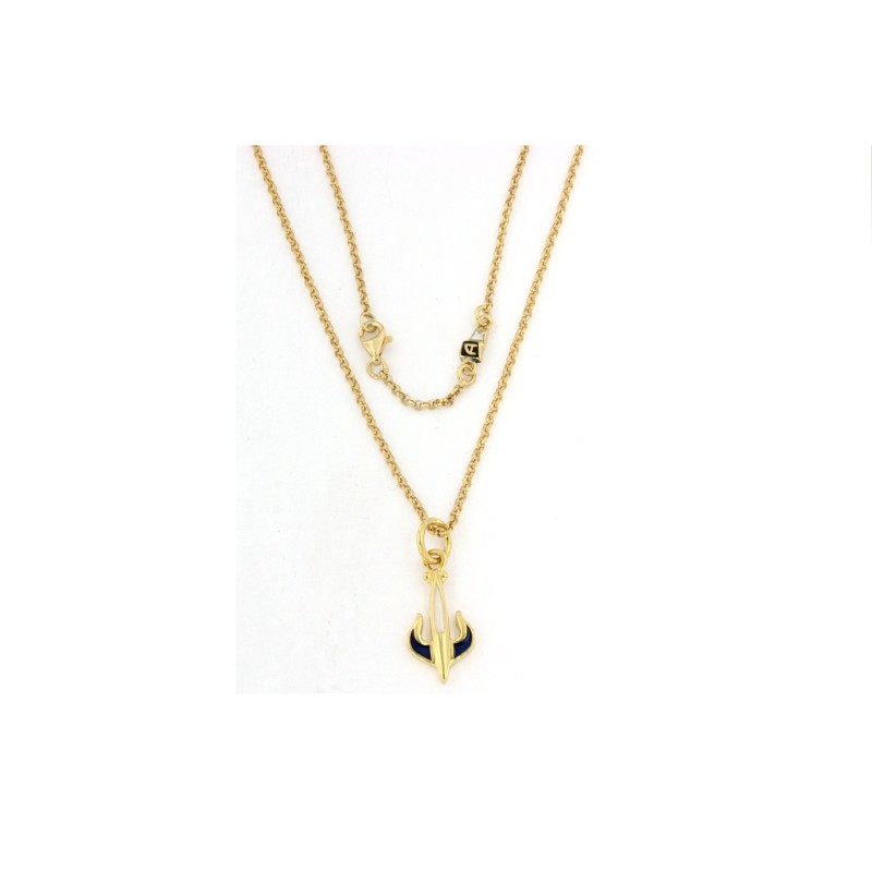 Collana con ancora in argento giallo e smalto bianco e blu