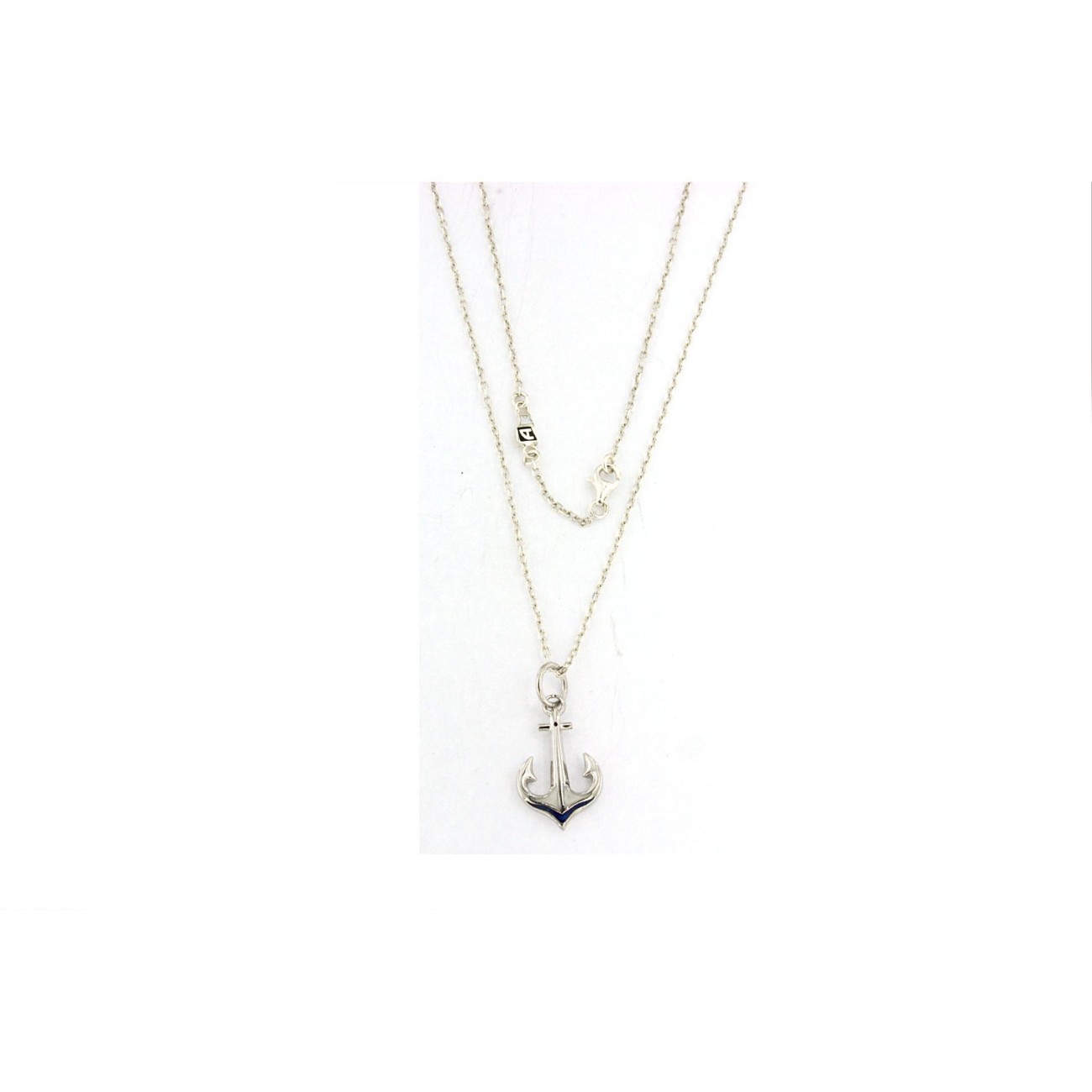 collana con ancora in argento bianco e smalto bianco e blu