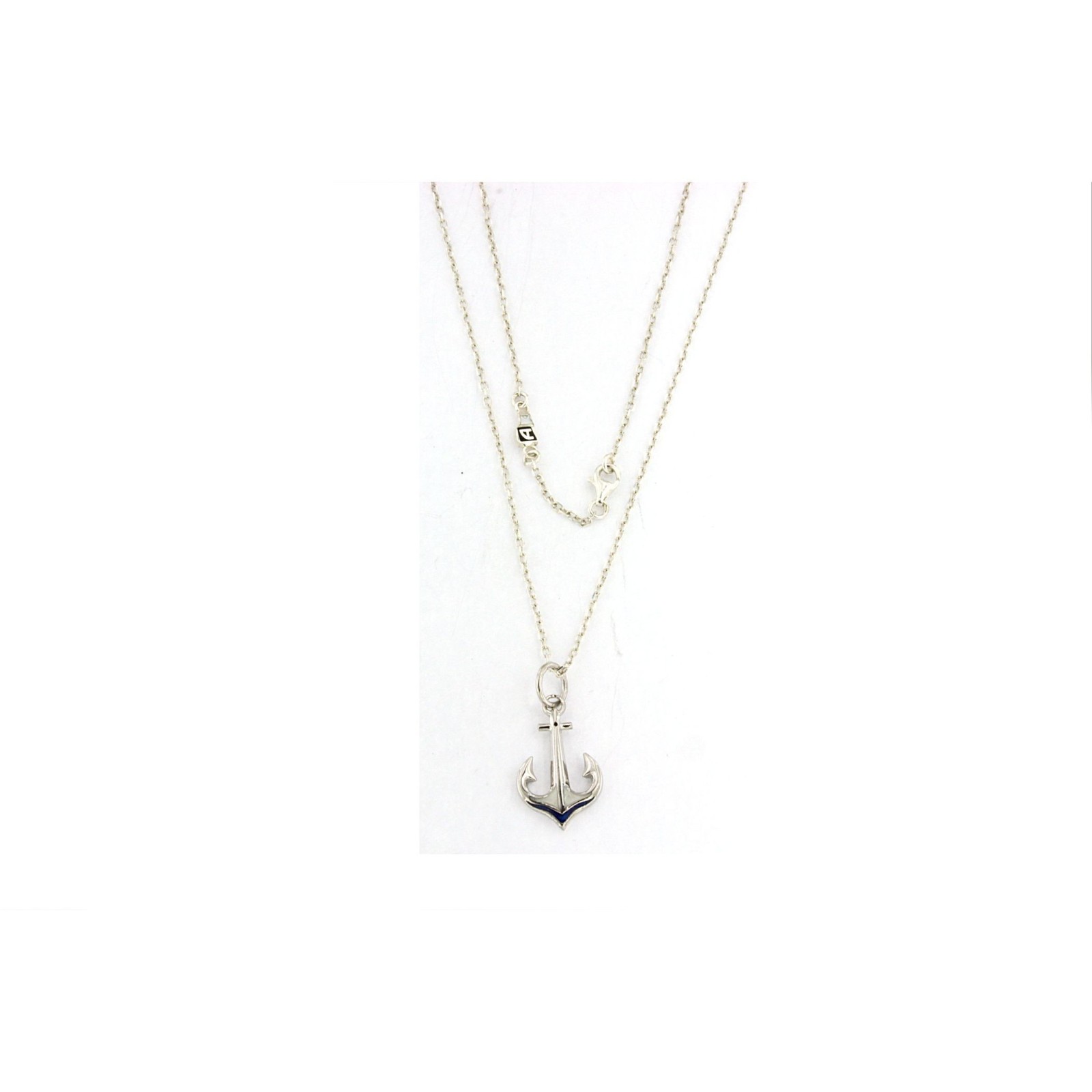 collana con ancora in argento bianco e smalto bianco e blu