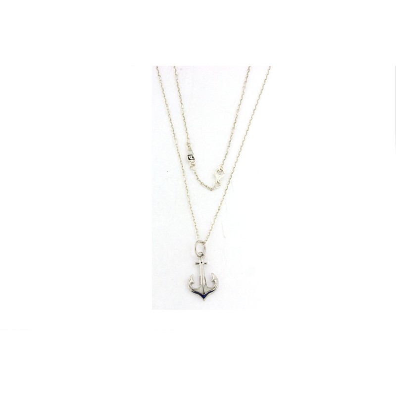 collana con ancora in argento bianco e smalto bianco e blu