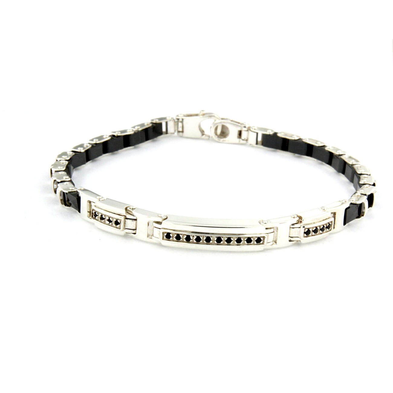 Bracciale in Argento con Ceramica e Pietre nere