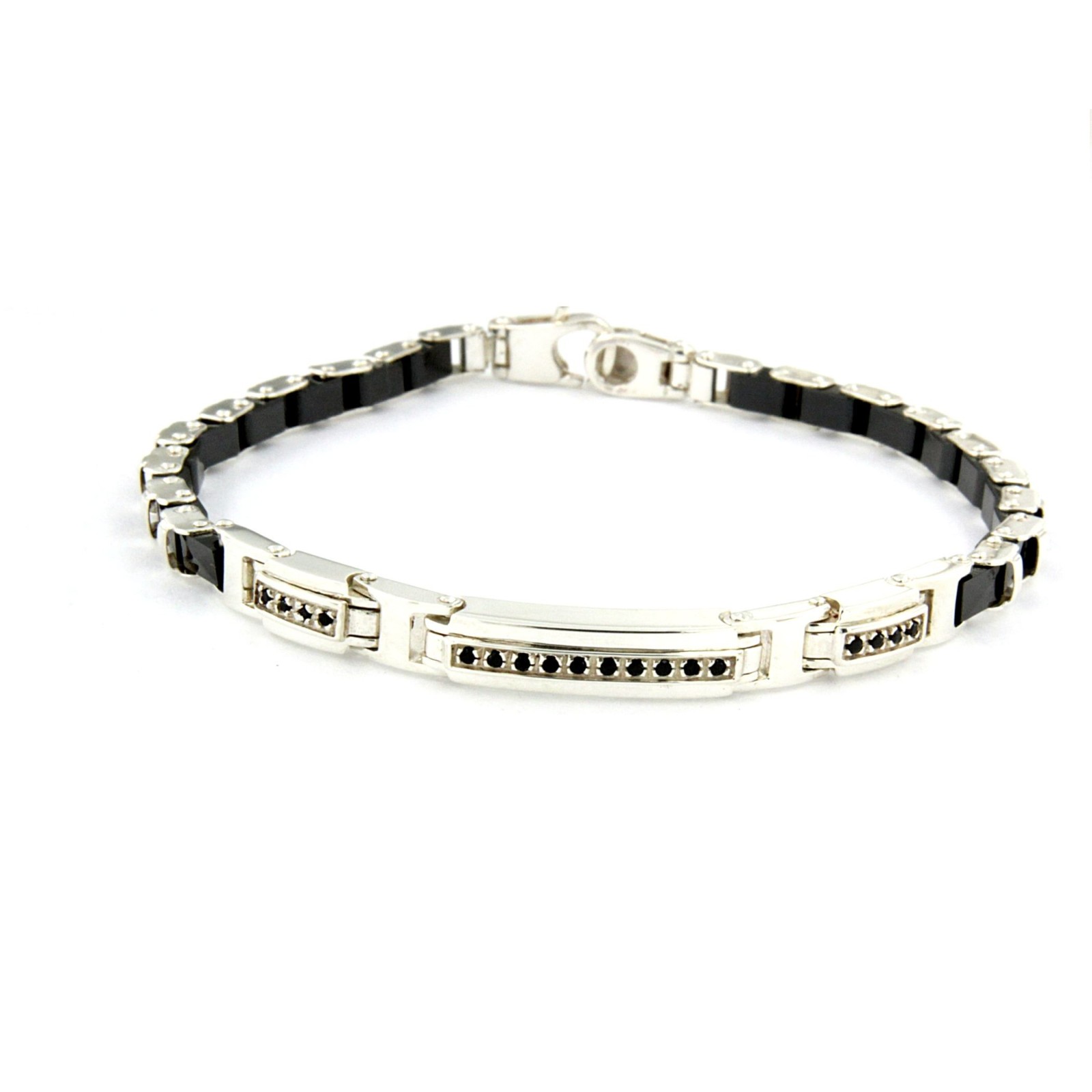 Bracciale in Argento con Ceramica e Pietre nere