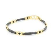 Bracciale in Argento Giallo con Ceramica Nera e Pietre Nere
