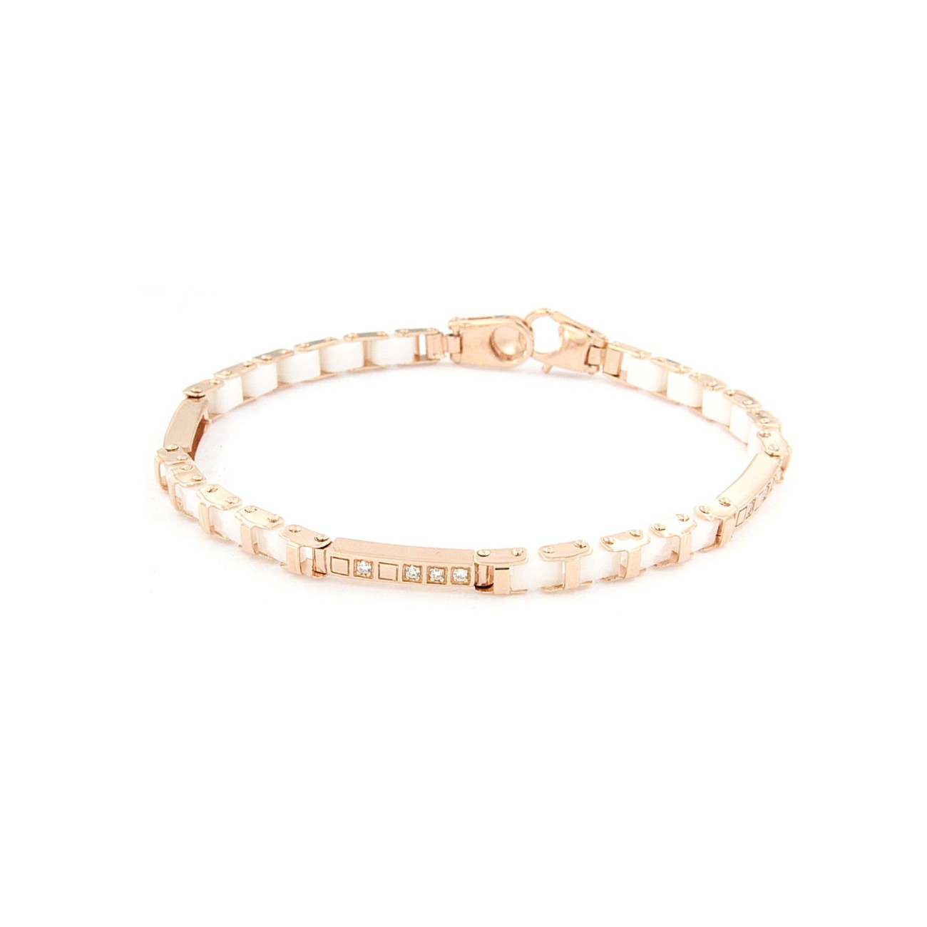 Bracciale in Argento Rosè con Ceramica Bianca e Pietre