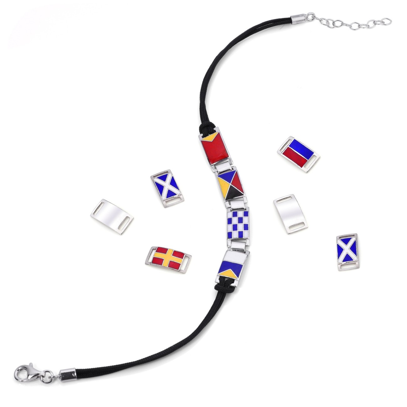 Bracciale con Tessuto e Argento componibile con bandiere